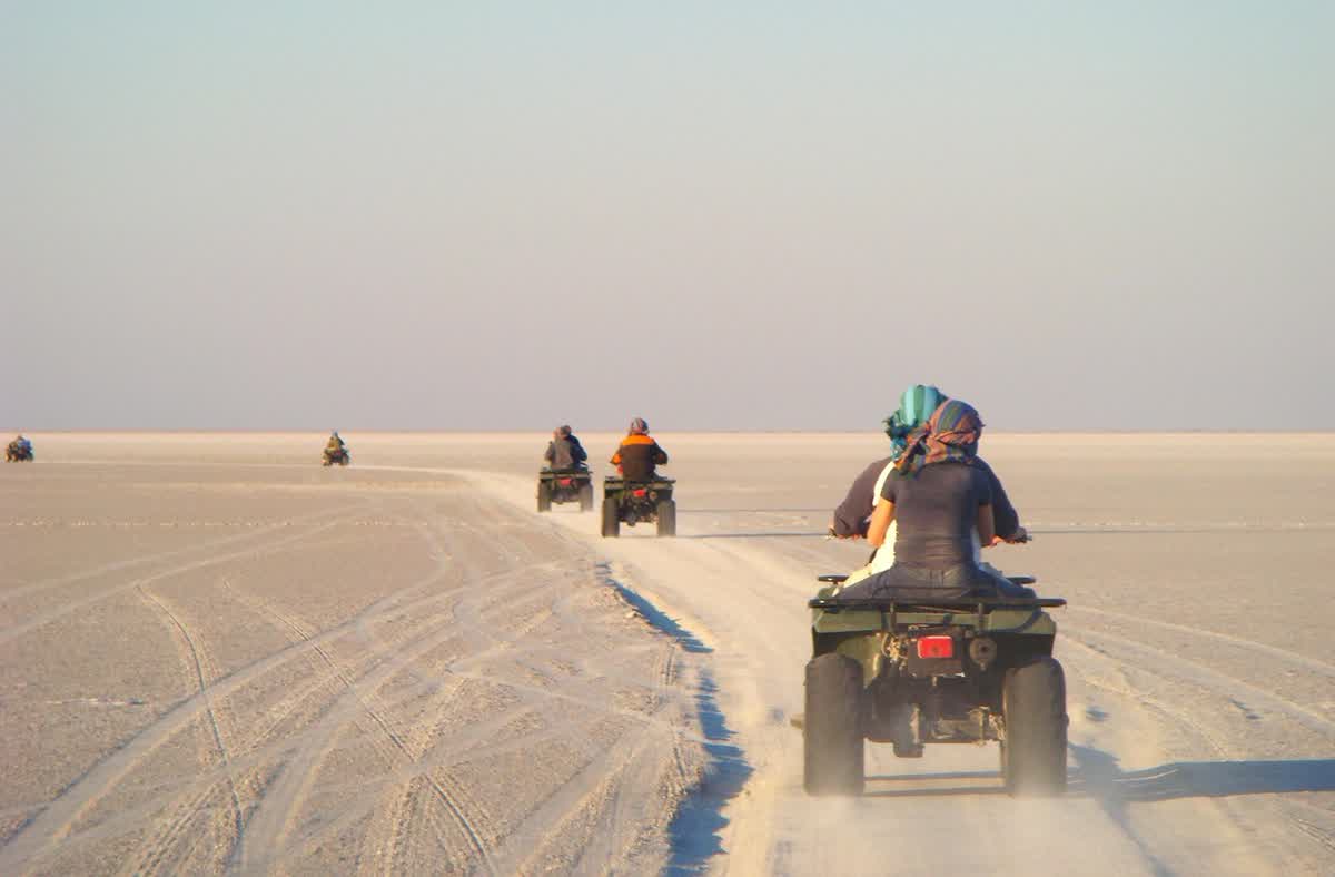 Quad biking on the Makgadikgadi salt pans