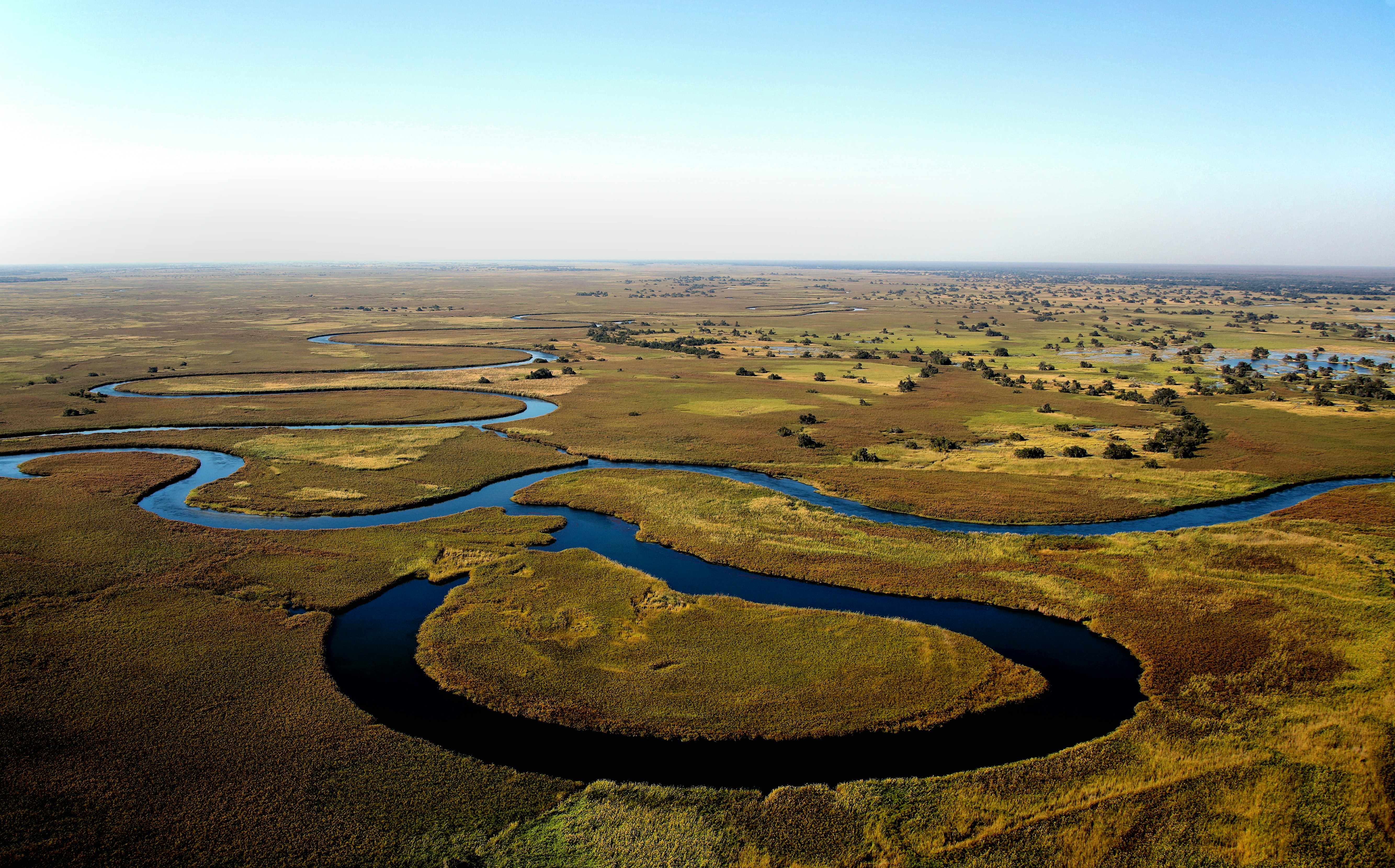 Aerial view over the waterways of the Okavango Delta