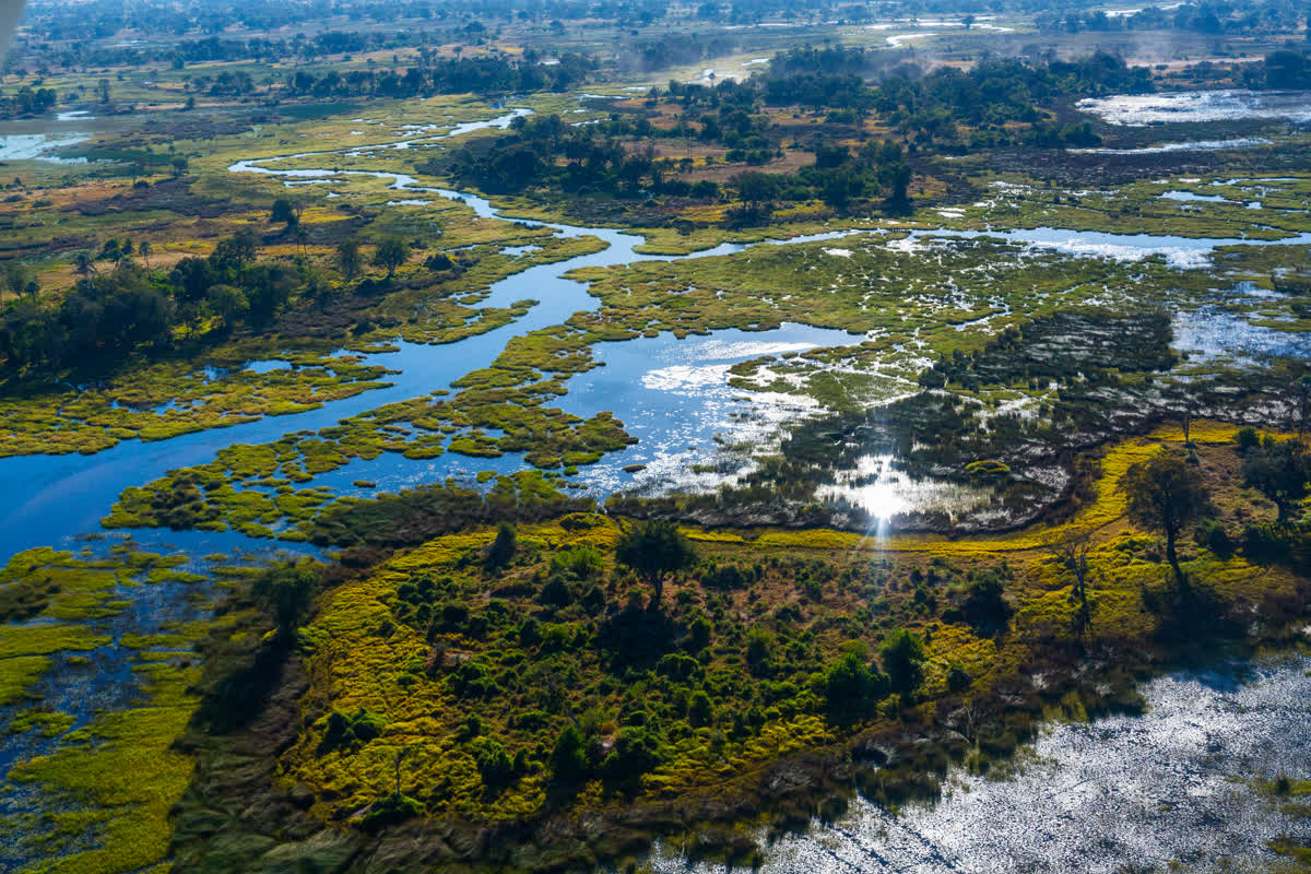 Blick aus der Luft auf das Okavango Delta
